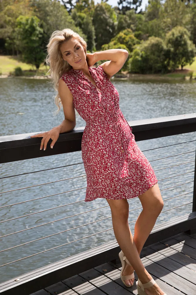 Cleo Red Floral Zip Front Dress