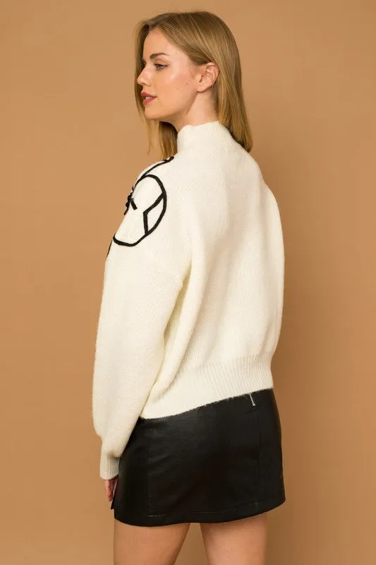 Cozy Flower Embroidery Mock Neck Sweater