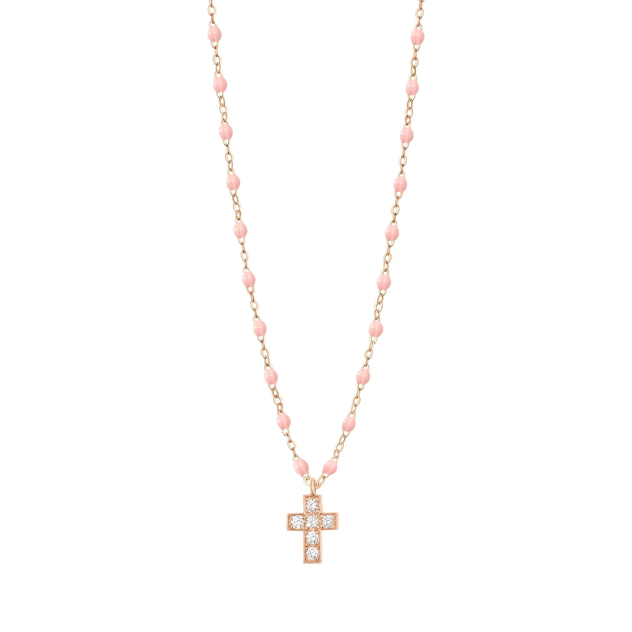 Cross Charm Classic Gigi Baby Pink diamond necklace, Rose Gold, 16.5"