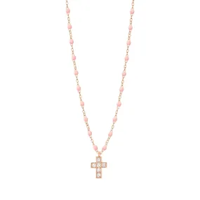 Cross Charm Classic Gigi Baby Pink diamond necklace, Rose Gold, 16.5"