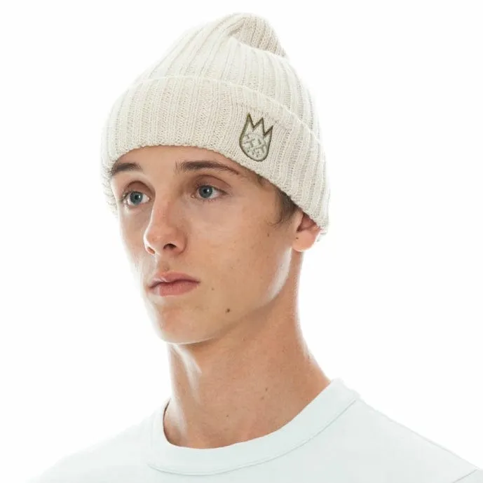 Cult Of Individuality Clean 2 Tone Shimuchan Logo Knit Beanie Hat (Winter White)