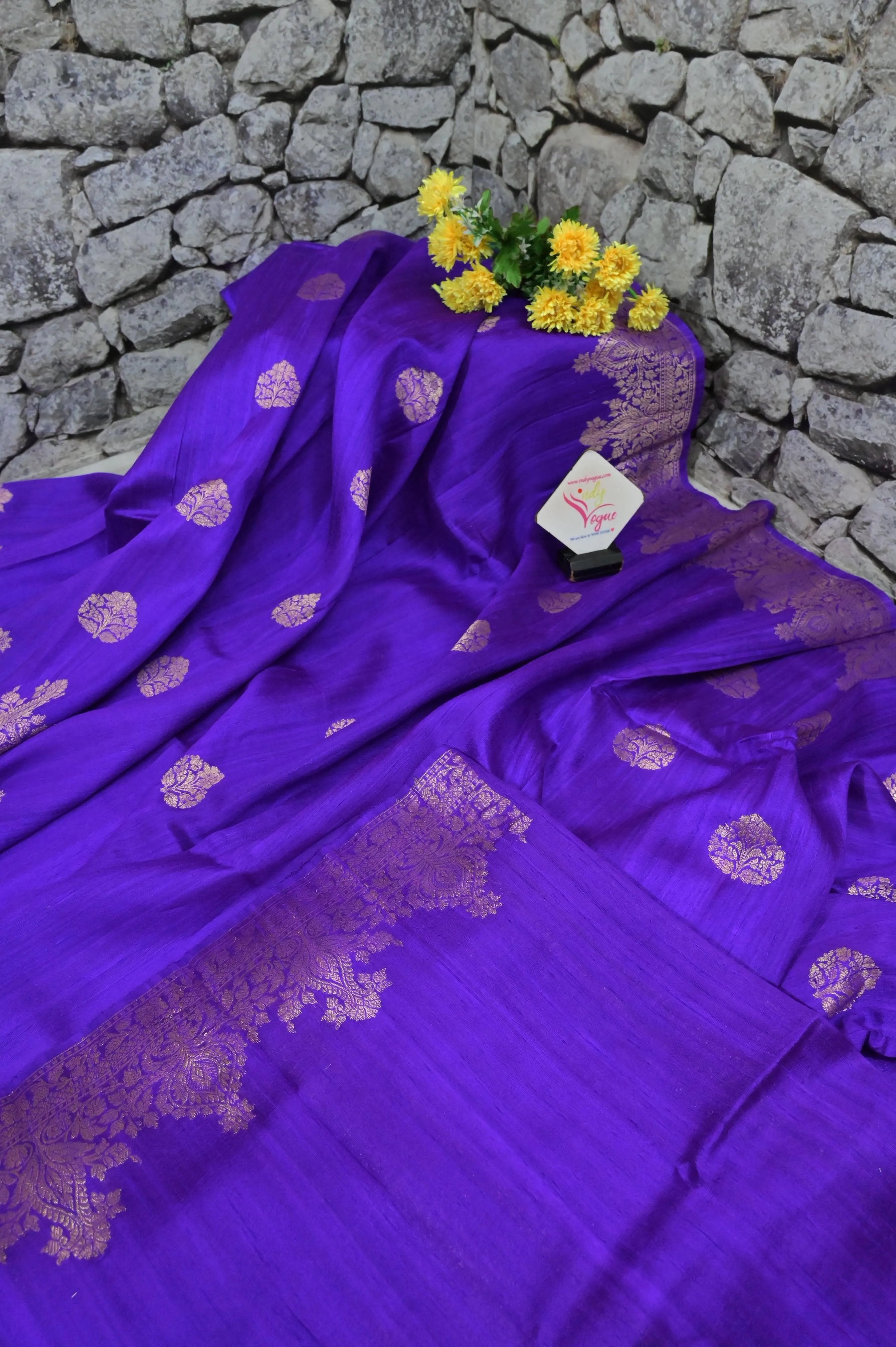 Dark Peony Violet Color Raw Silk Banarasi Saree