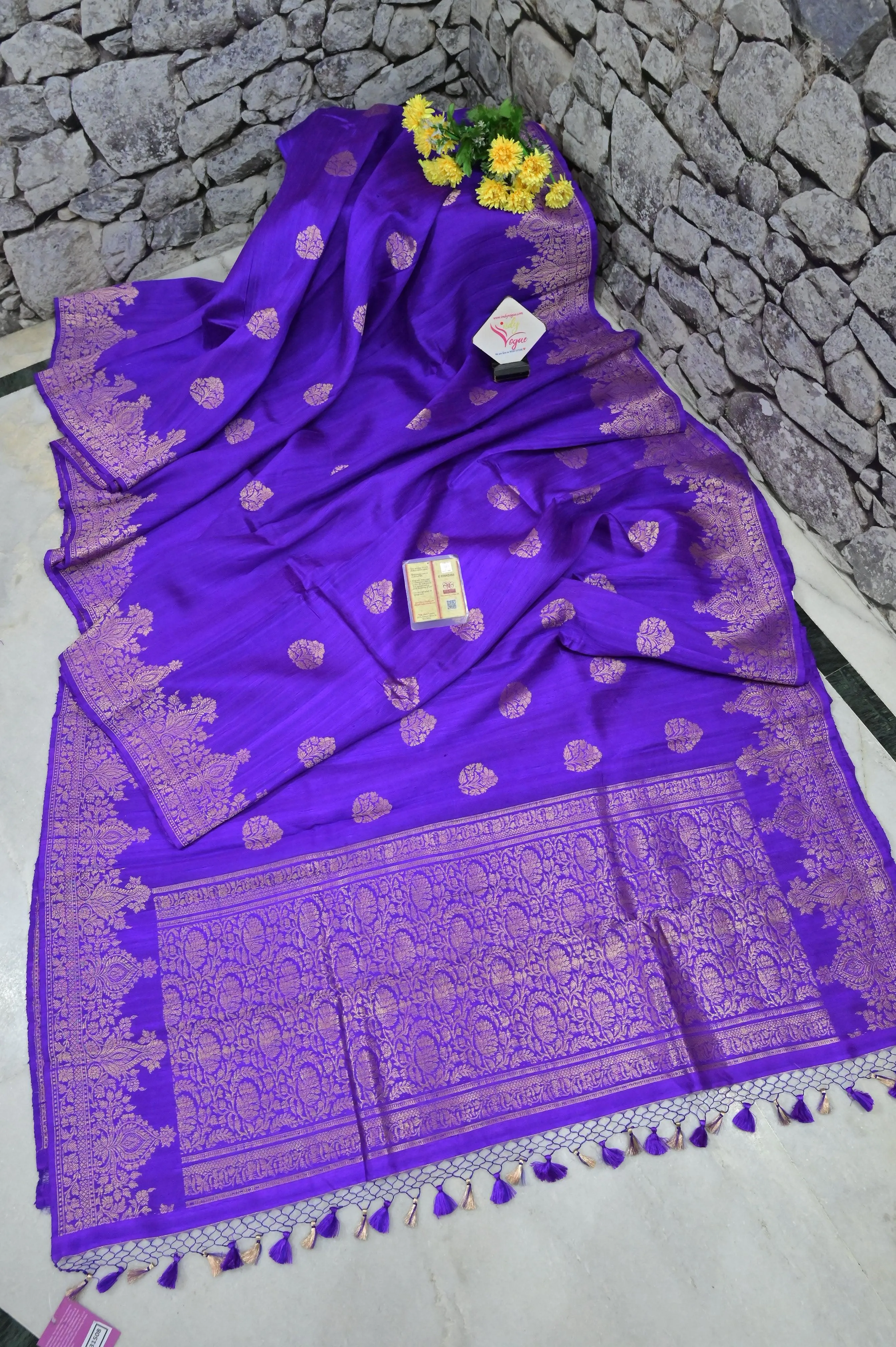 Dark Peony Violet Color Raw Silk Banarasi Saree