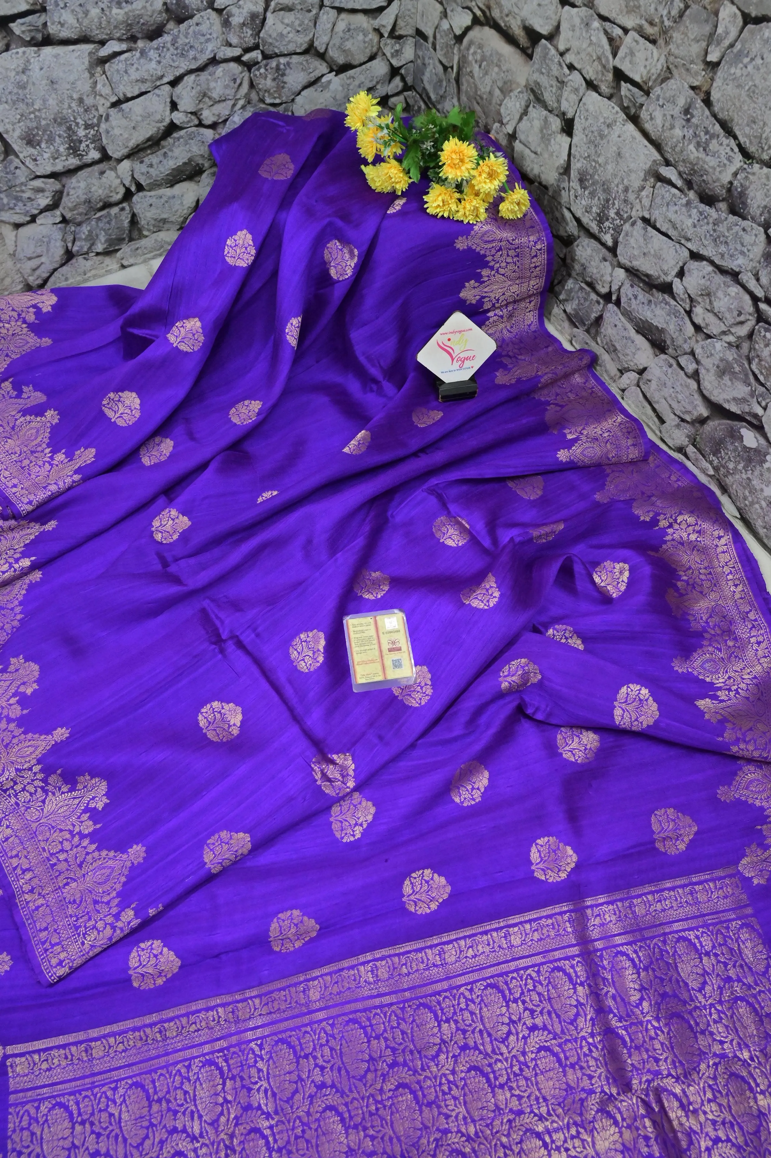 Dark Peony Violet Color Raw Silk Banarasi Saree