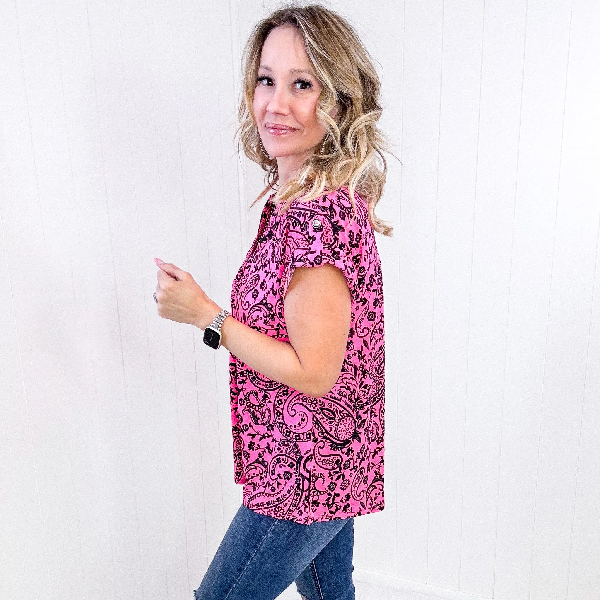 Dear Scarlett Lizzy Cap Sleeve Top in Pink Paisley