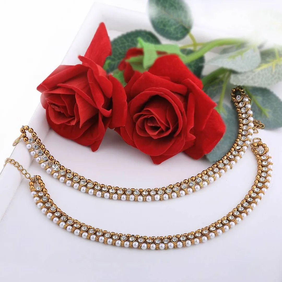 Designer Gold Plated Diamond Anklet For Women