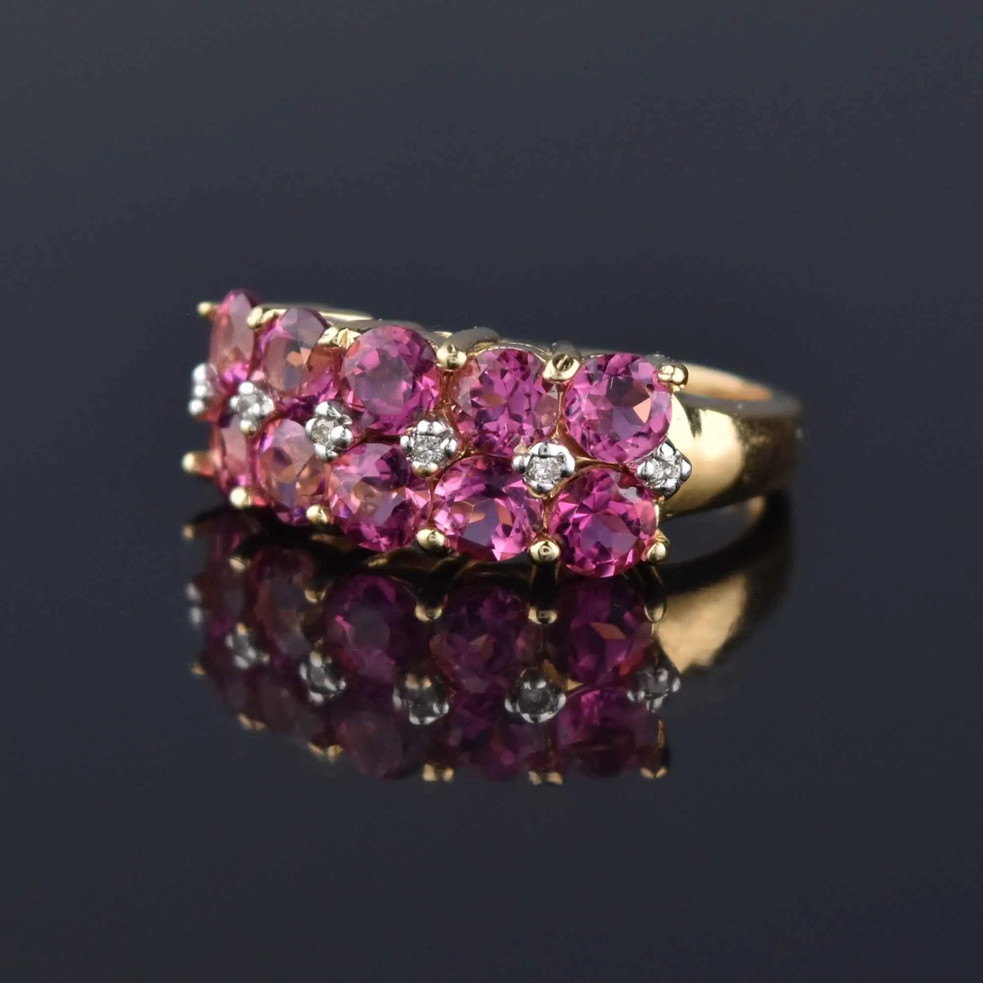 Diamond Pink Tourmaline Double Row Ring