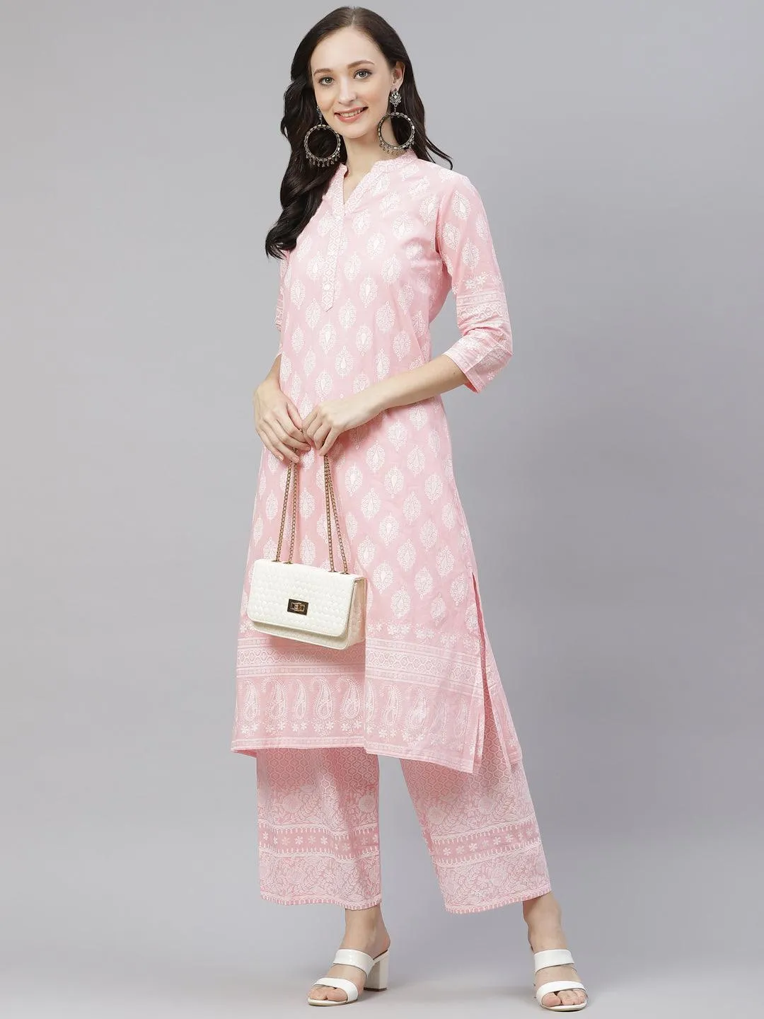 Divena Baby Pink Cotton Kurta Palazzo  Set