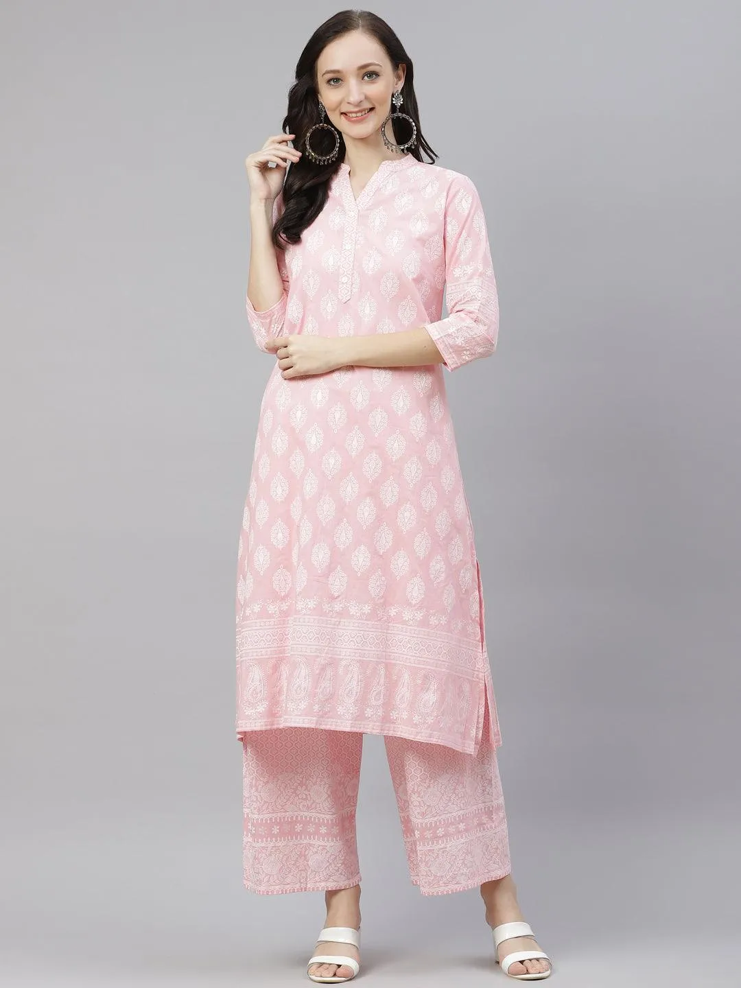 Divena Baby Pink Cotton Kurta Palazzo  Set