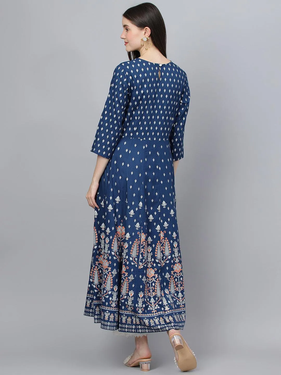 Divena Indigo Ethnic Motif Rayon Anarkali Kurta