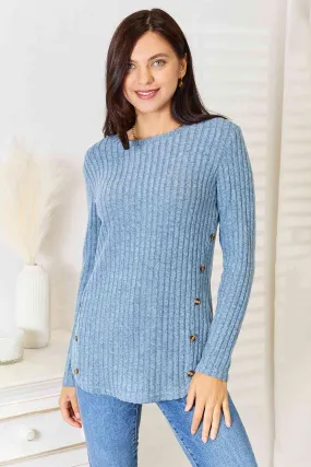 Double Take Round Neck Ribbed Long Sleeve T-Shirt