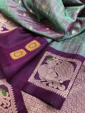 Dual Tone Purple Color Gadwal Silk with Zari Checks