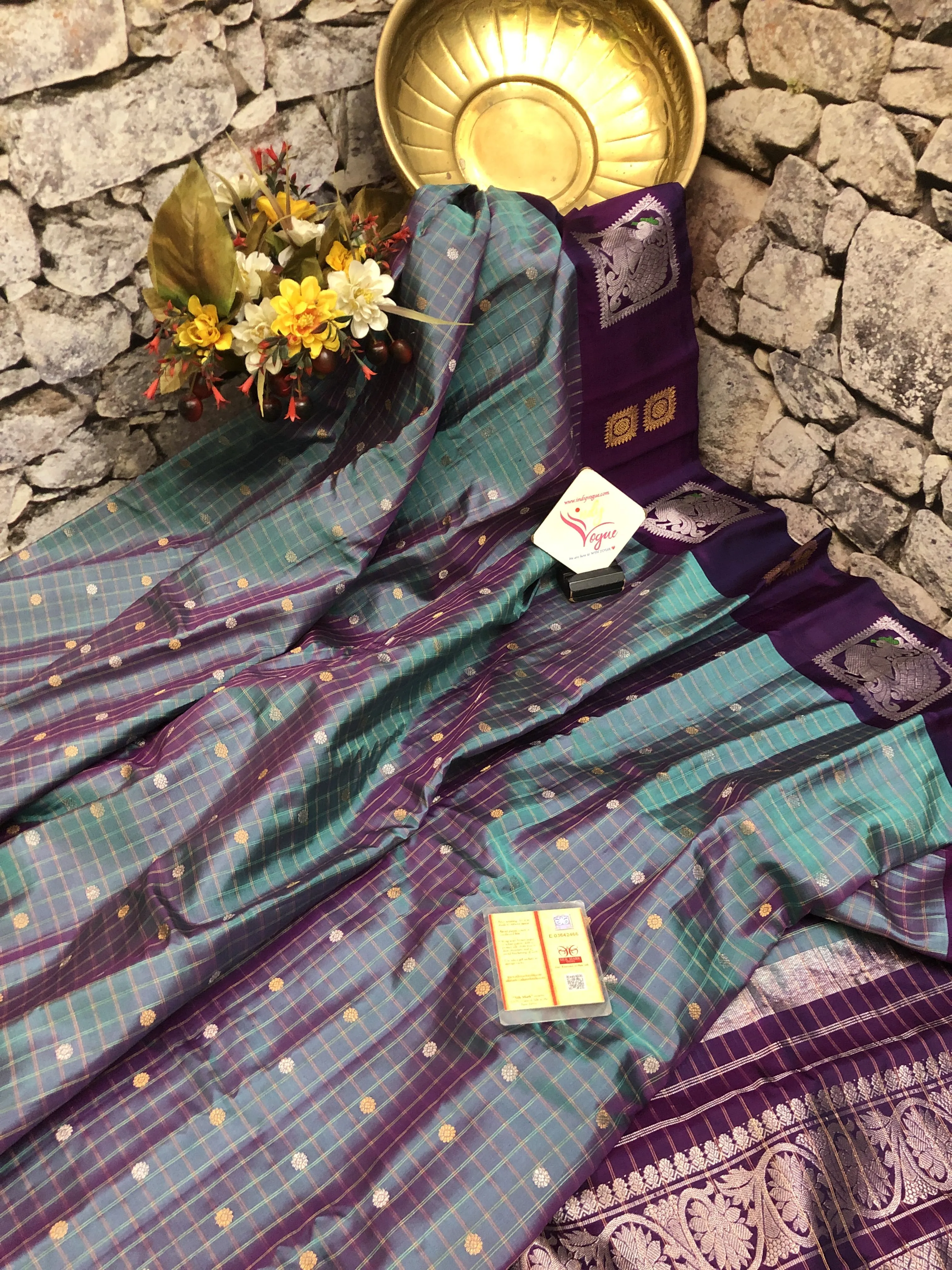 Dual Tone Purple Color Gadwal Silk with Zari Checks