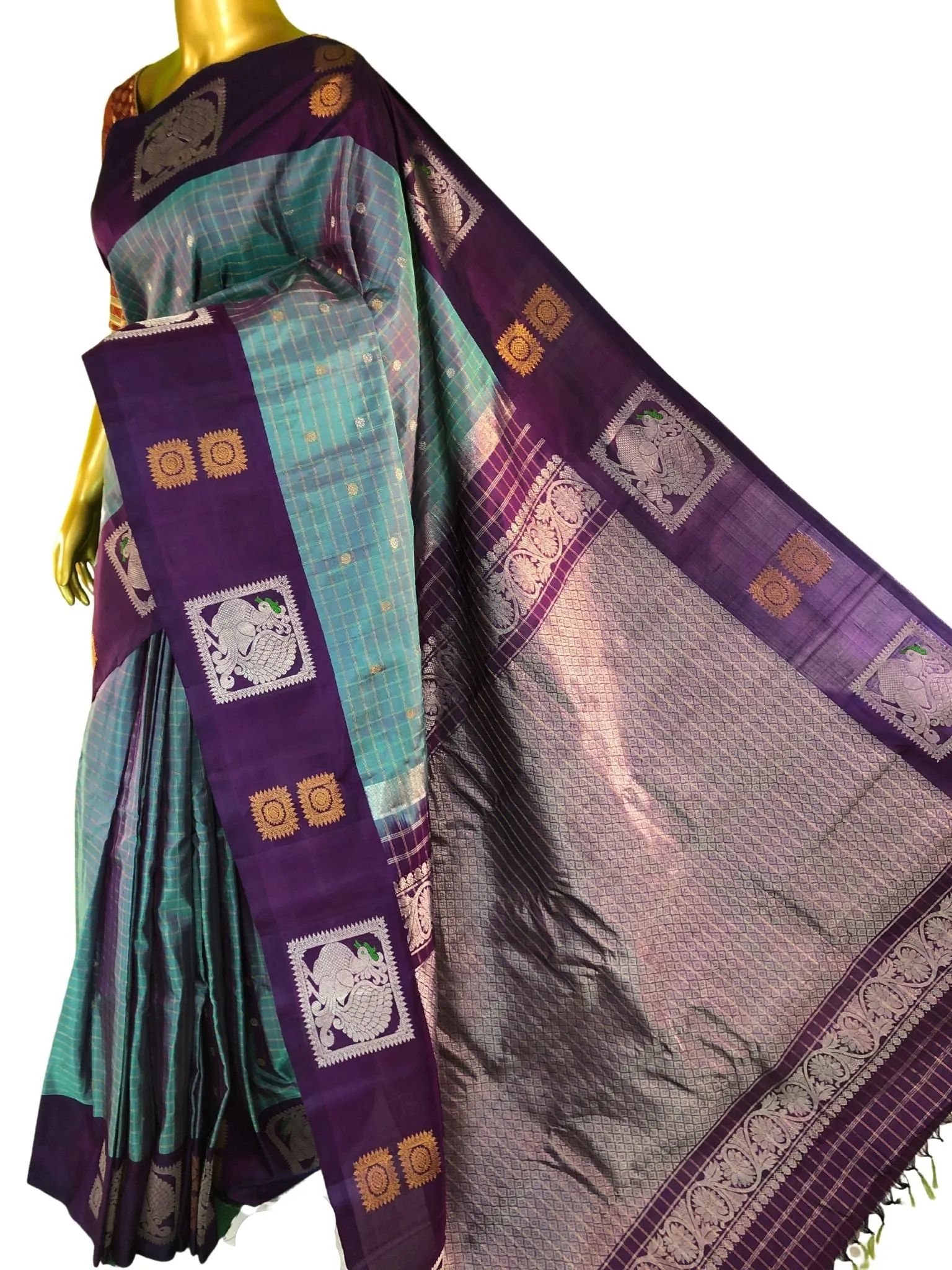 Dual Tone Purple Color Gadwal Silk with Zari Checks