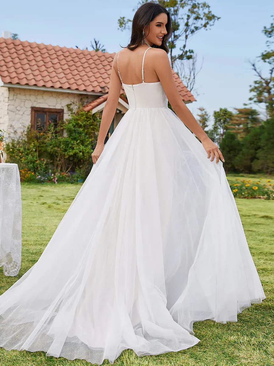 Elegant A-Line Floor Length Keyhole Neck Sleeveless Wedding Dress