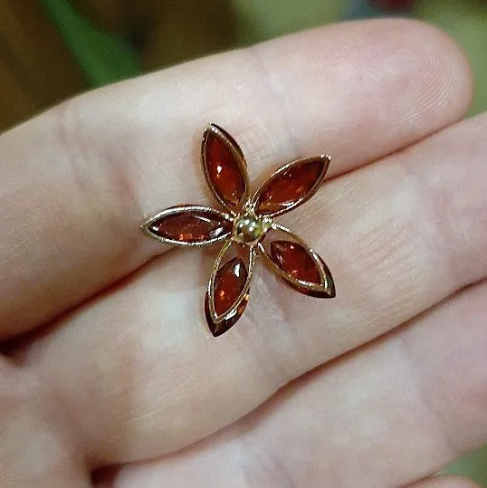 Elegant Red Orange Flower Rose Gold CZ Crystal Stud Earring