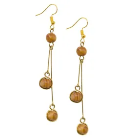 Elegant Wood and Brass Beaded Drop Earrings from Kenya