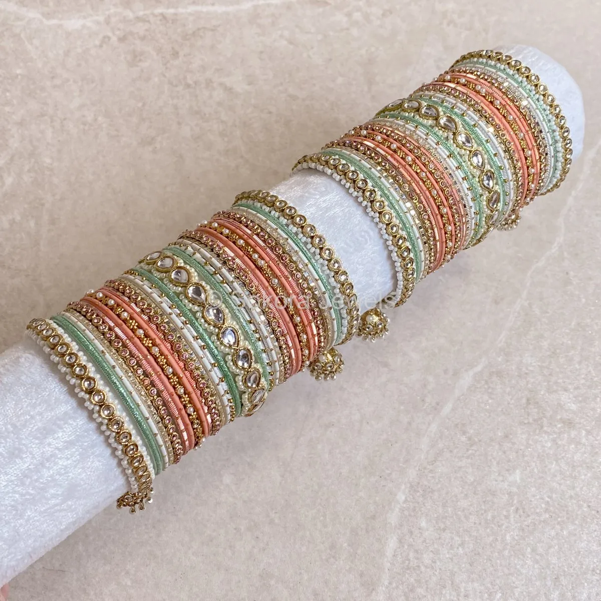 Faux Kundan Jhumka Bangle Set - Nude Multi Shade