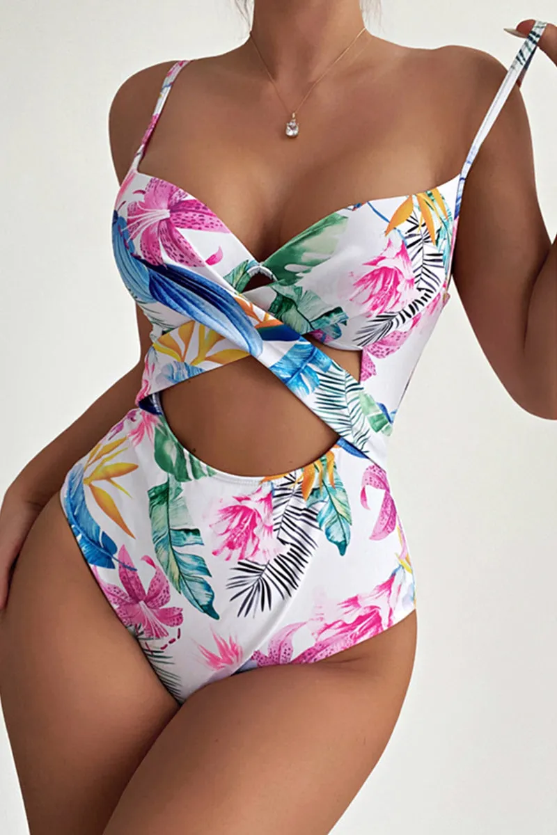 Floral Cut Out Underwire One Piece Swimsuit