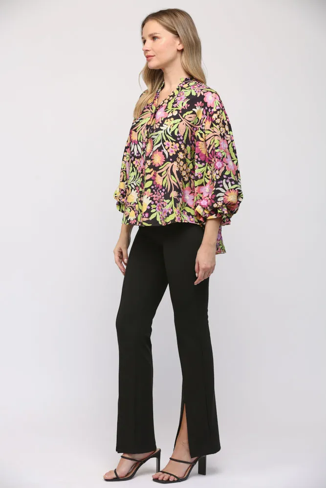 Floral Print Bubble Sleeve Blouse