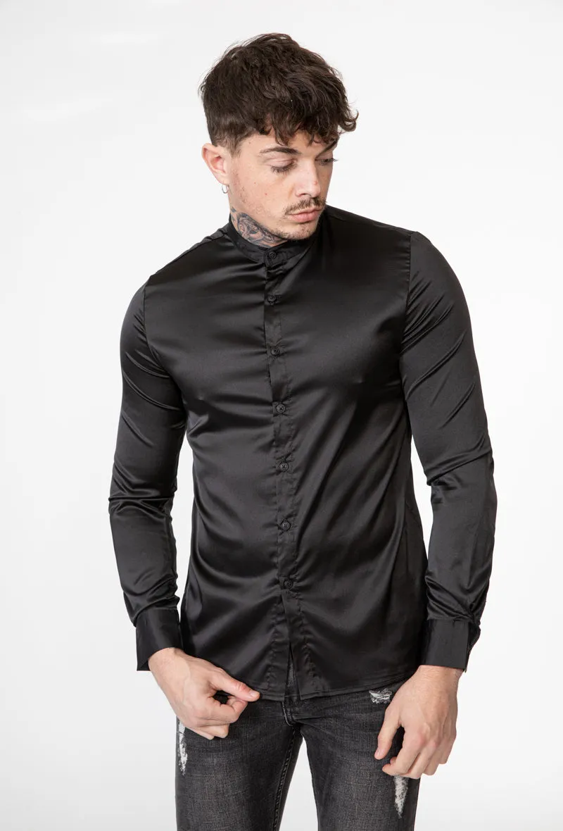 Frilivin Satin Fitted Shirt With Mao Collar