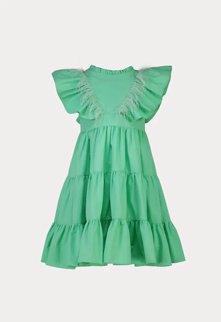 Frilled Feather Embellished Tiered Casual Dress