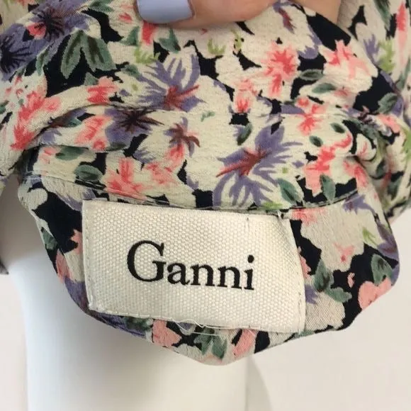 GANNI Floral Print Peasant Dress