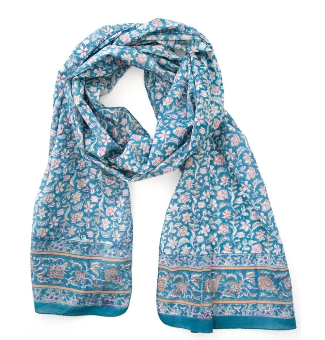 Hand Block Printed Scarf - Moonlit Garden