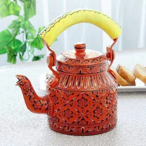 Hand-painted Colorful Kaushalam Teapot: Orange Delight