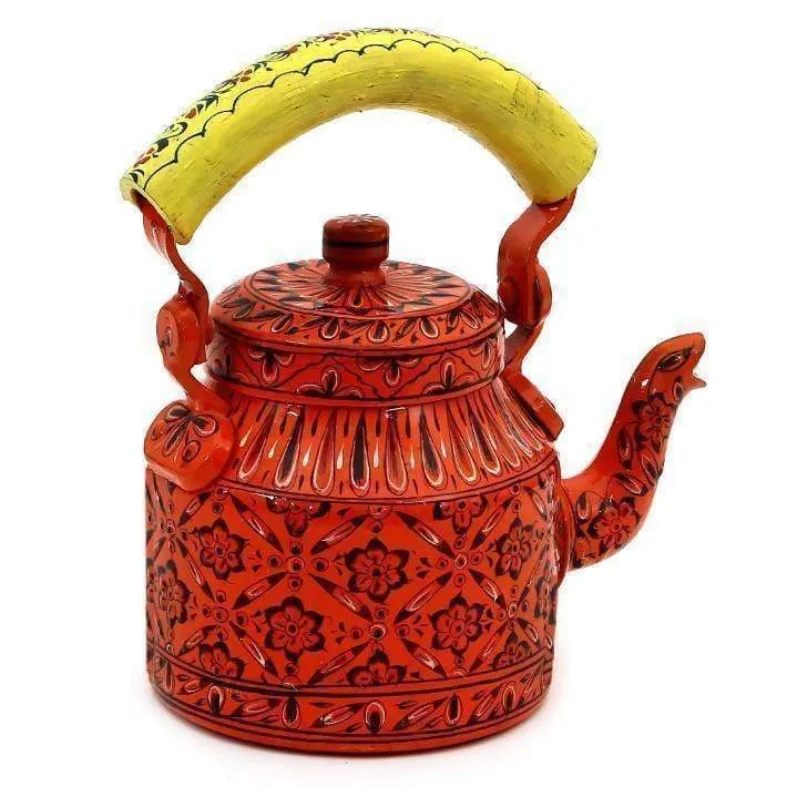 Hand-painted Colorful Kaushalam Teapot: Orange Delight