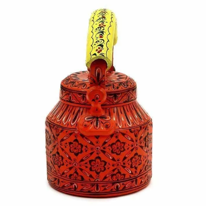 Hand-painted Colorful Kaushalam Teapot: Orange Delight