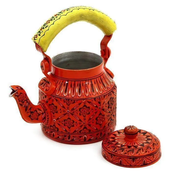 Hand-painted Colorful Kaushalam Teapot: Orange Delight