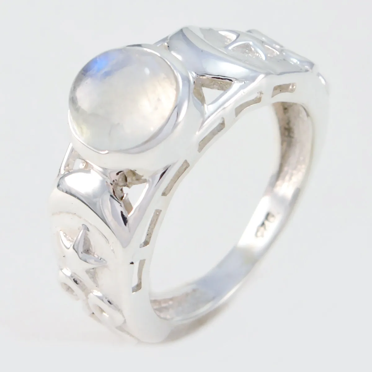 Handsome Gem Rainbow Moonstone 925 Sterling Silver Ring Greatest Item