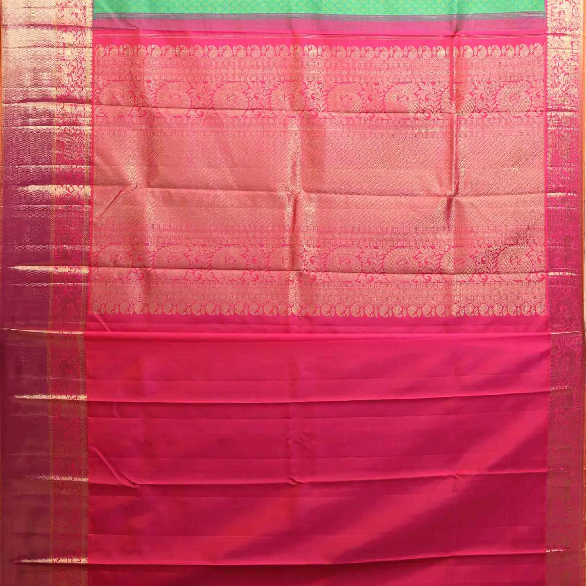 Handwoven Green with Red Kanjivaram Silk Saree - 222N000490DSA