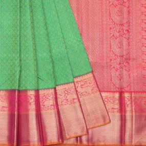 Handwoven Green with Red Kanjivaram Silk Saree - 222N000490DSA