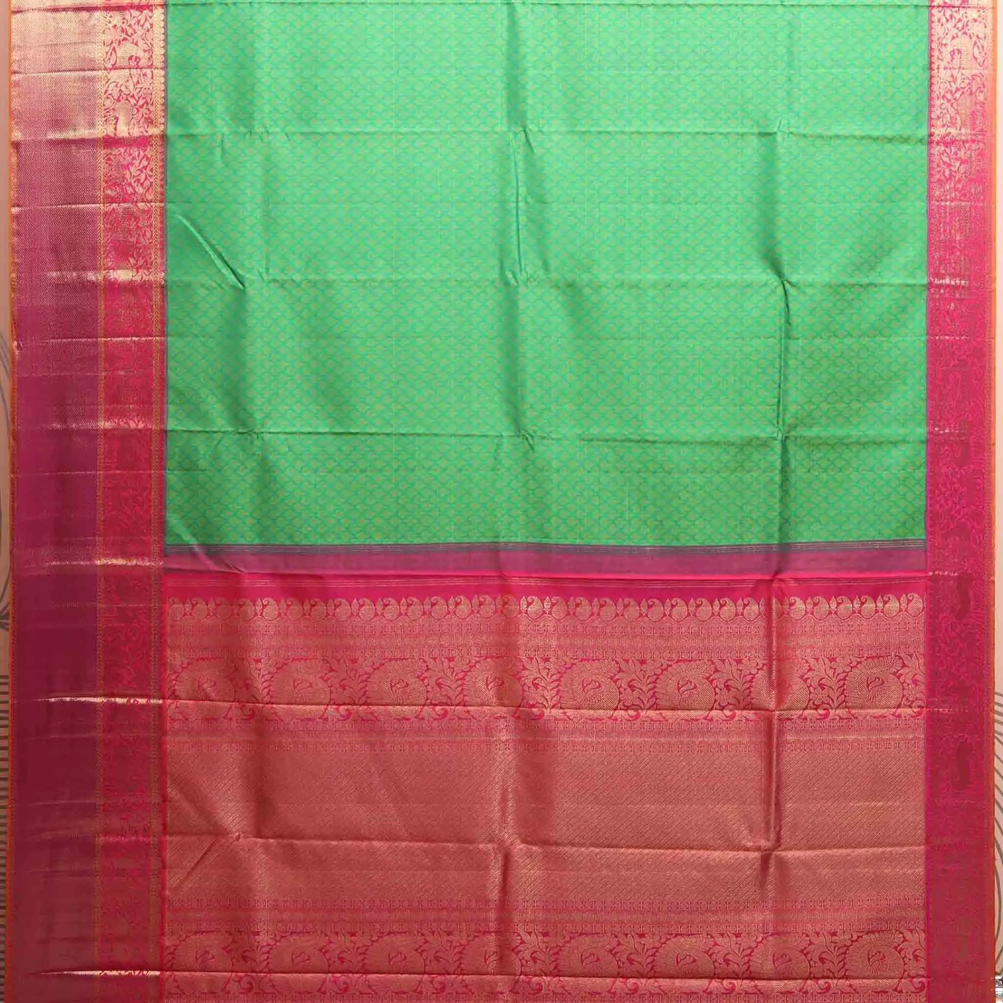 Handwoven Green with Red Kanjivaram Silk Saree - 222N000490DSA