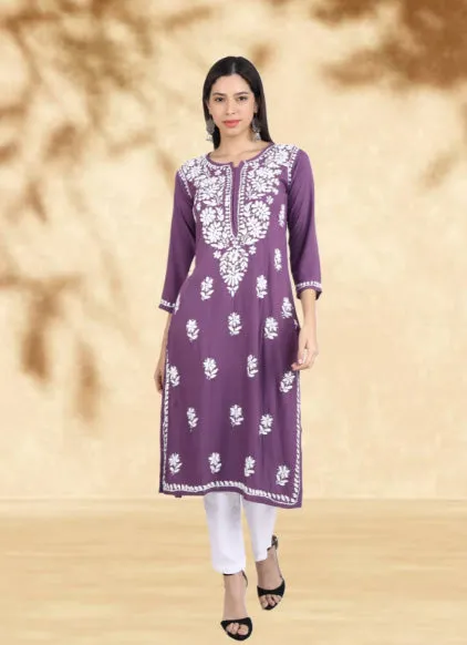 Heer Rayon Chikankari Straight Kurti