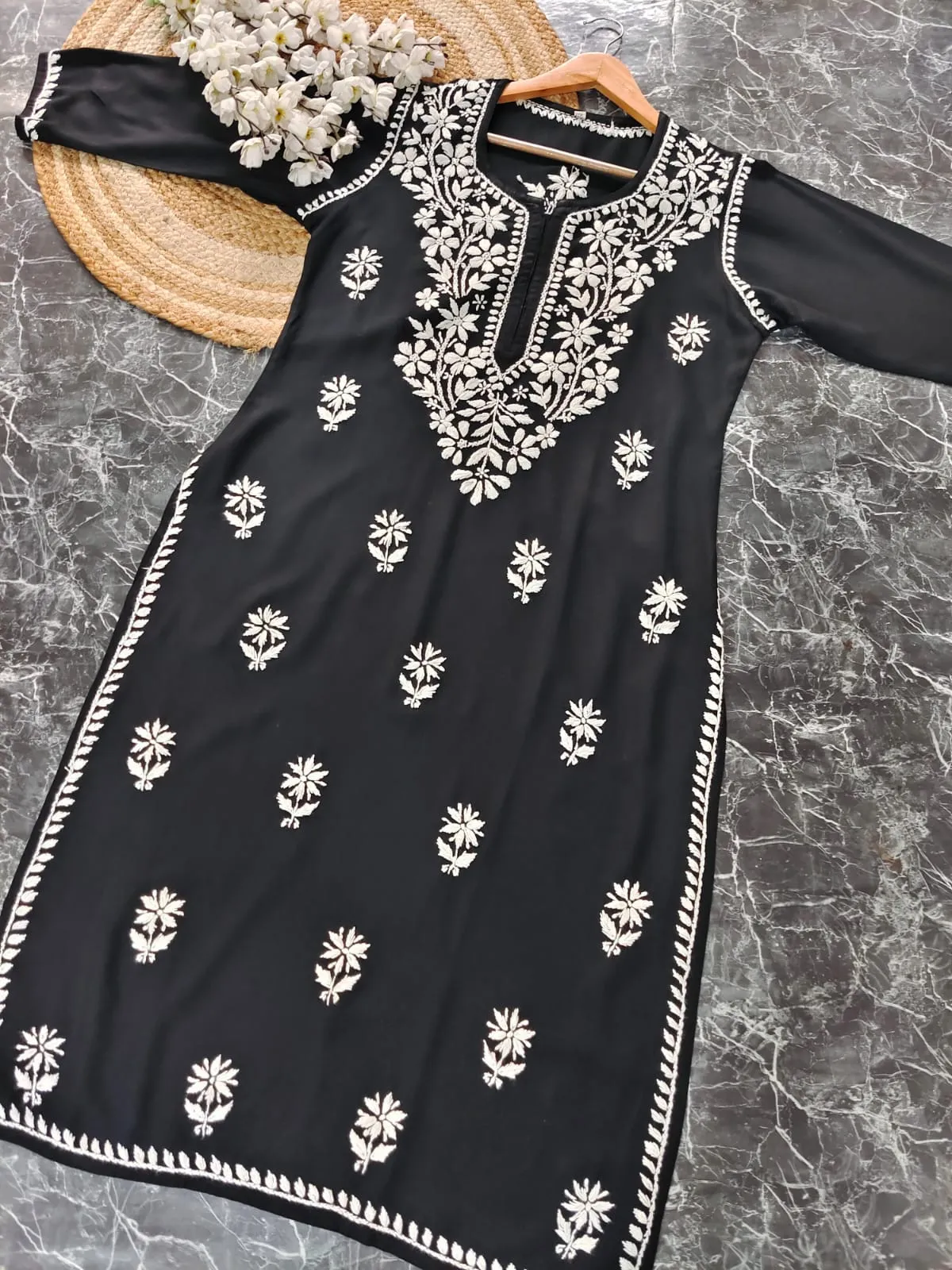 Heer Rayon Chikankari Straight Kurti