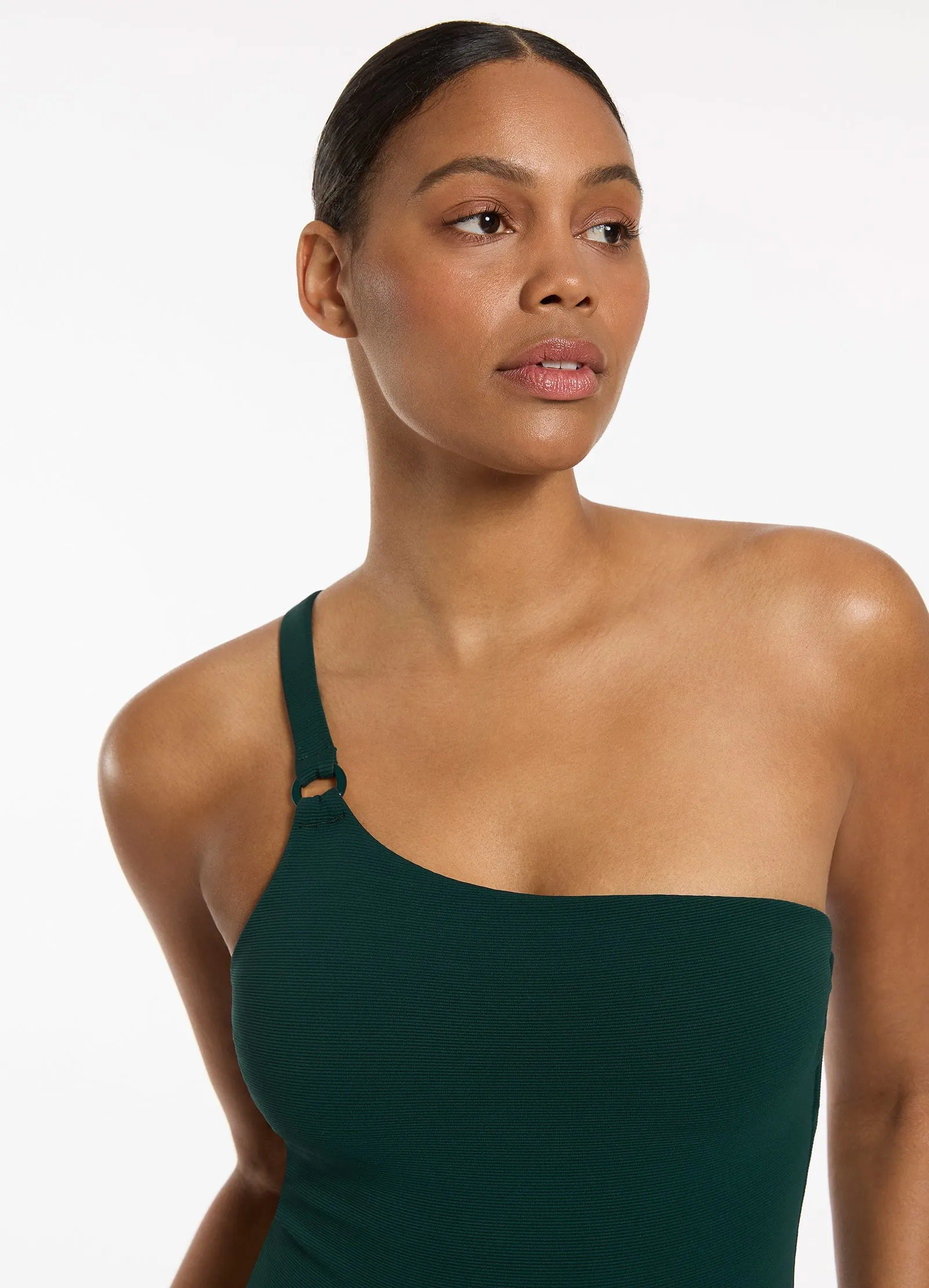 Isla Rib One Shoulder One Piece - Forest