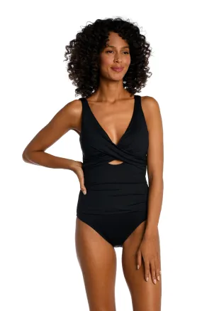 Island Goddess Cross Front Keyhole One Piece - Black