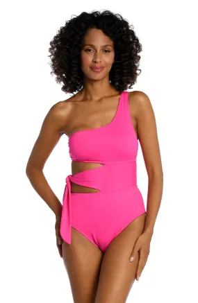 Island Goddess Cutout One Shoulder One Piece - Pop Pink