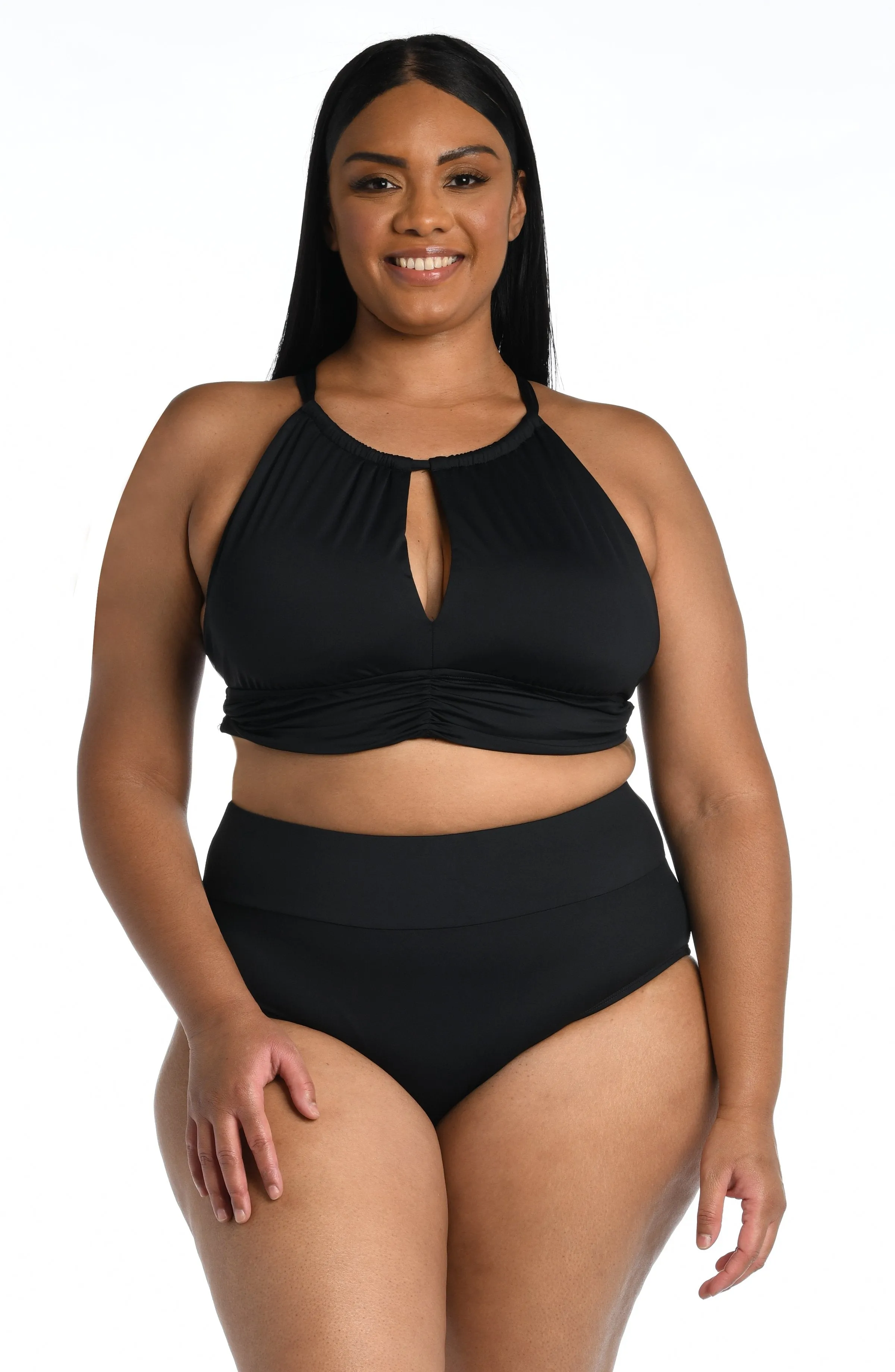 Island Goddess High Neck Midkini Top - Black