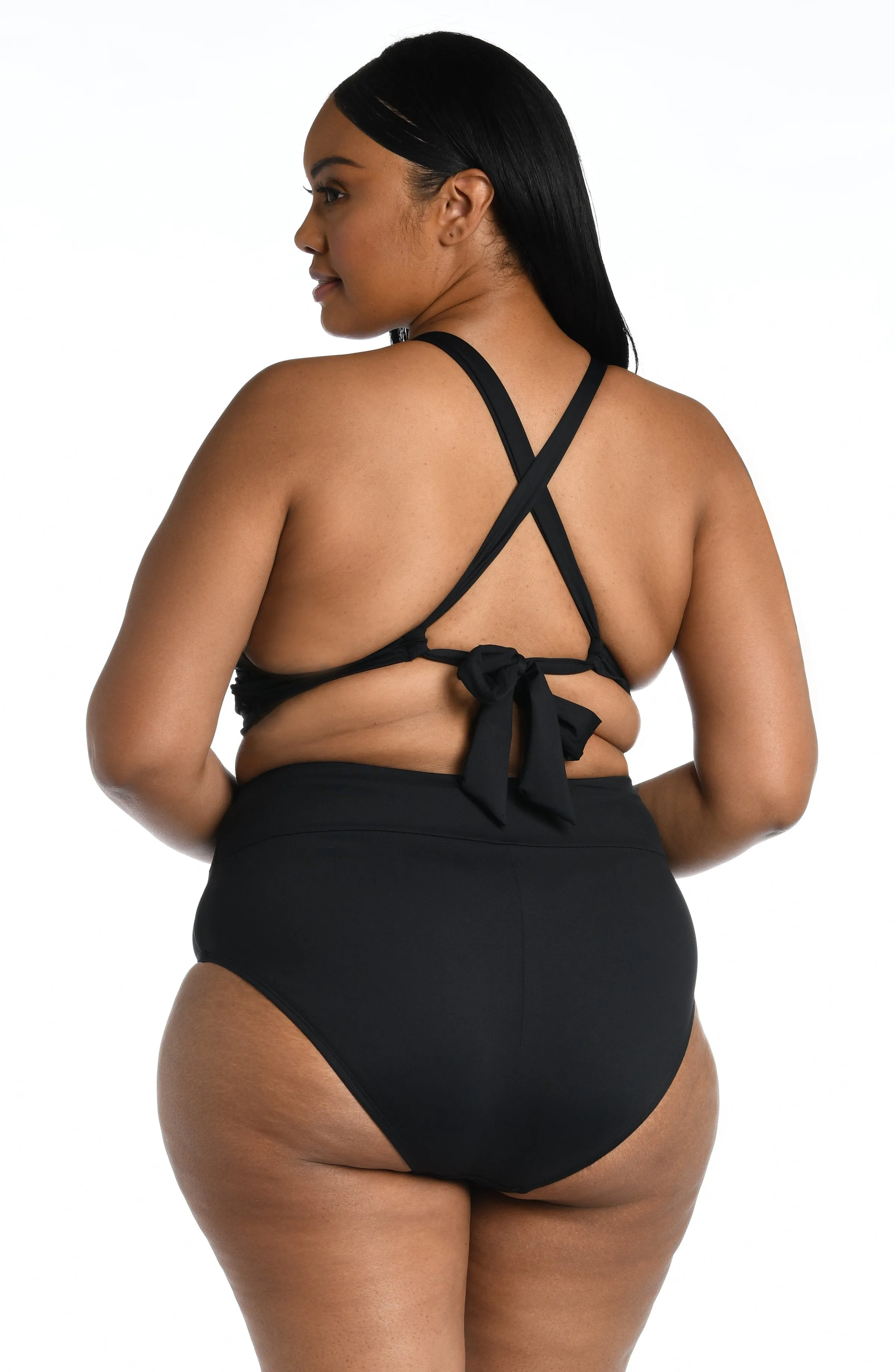 Island Goddess High Neck Midkini Top - Black