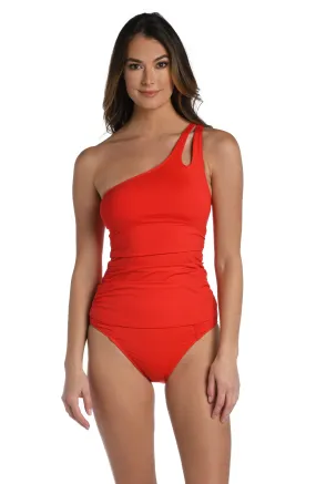 Island Goddess One Shoulder Keyhole Tankini Top - Cherry - FINAL SALE