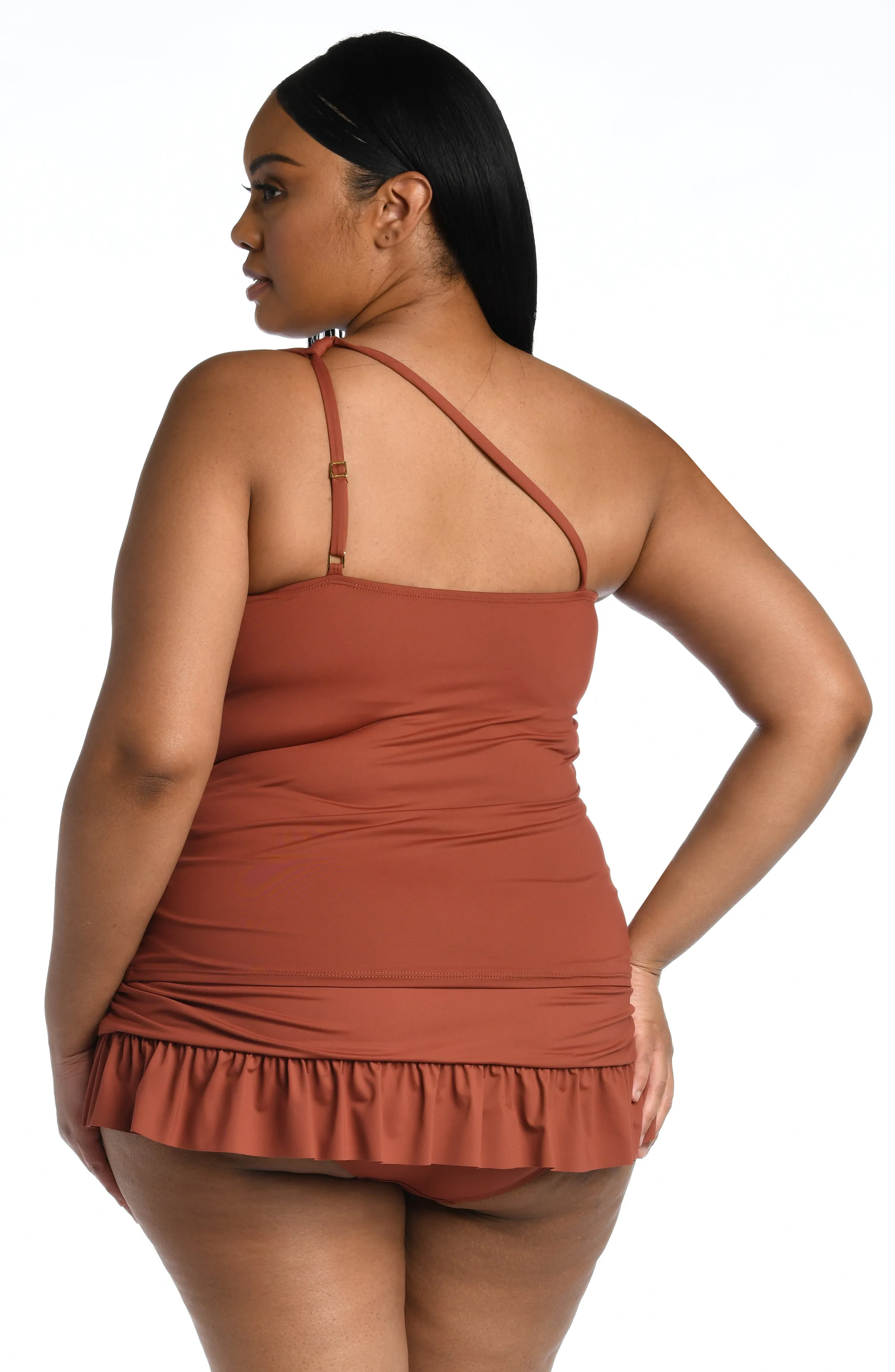 Island Goddess One Shoulder Keyhole Tankini Top - FINAL SALE - Cinnamon