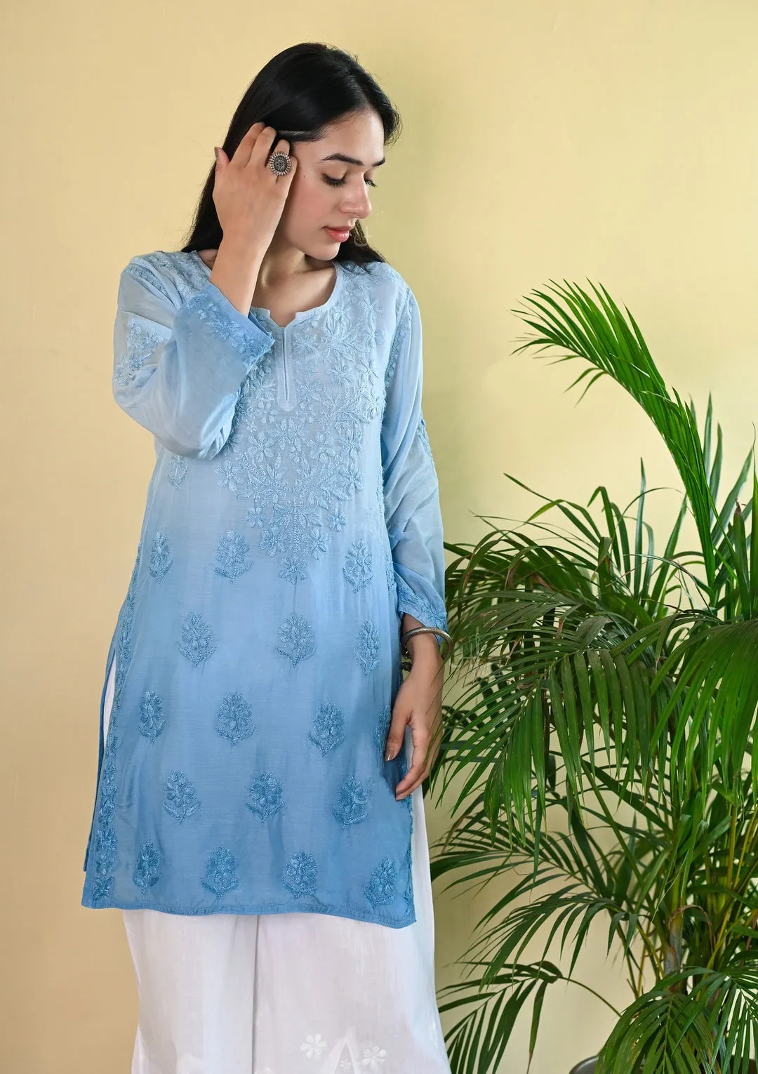 Johra Muslin Ombre Dyed Chikankari Short Kurti