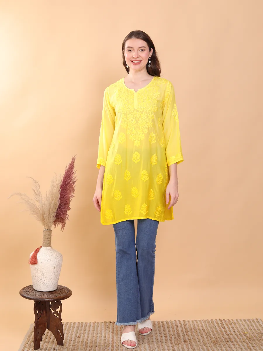 Johra Muslin Ombre Dyed Chikankari Short Kurti