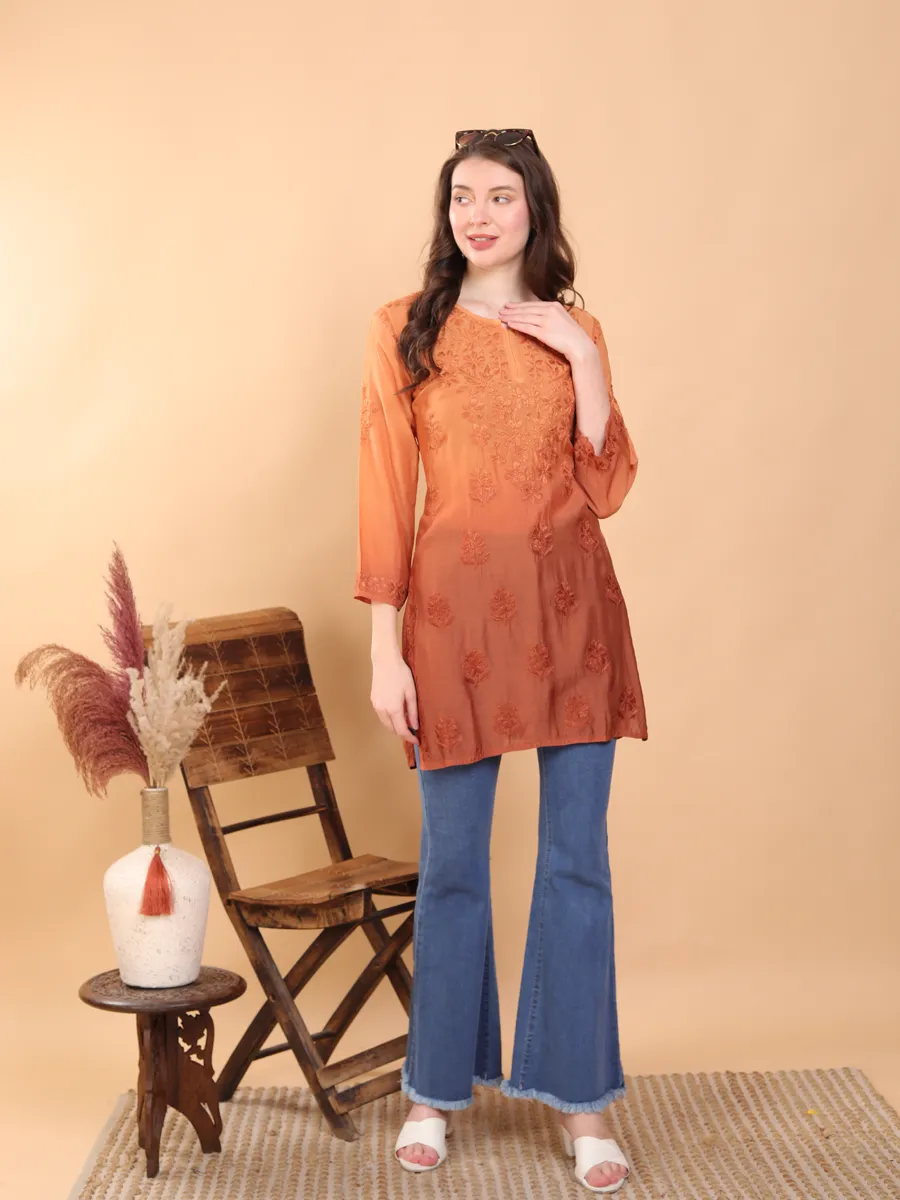 Johra Muslin Ombre Dyed Chikankari Short Kurti