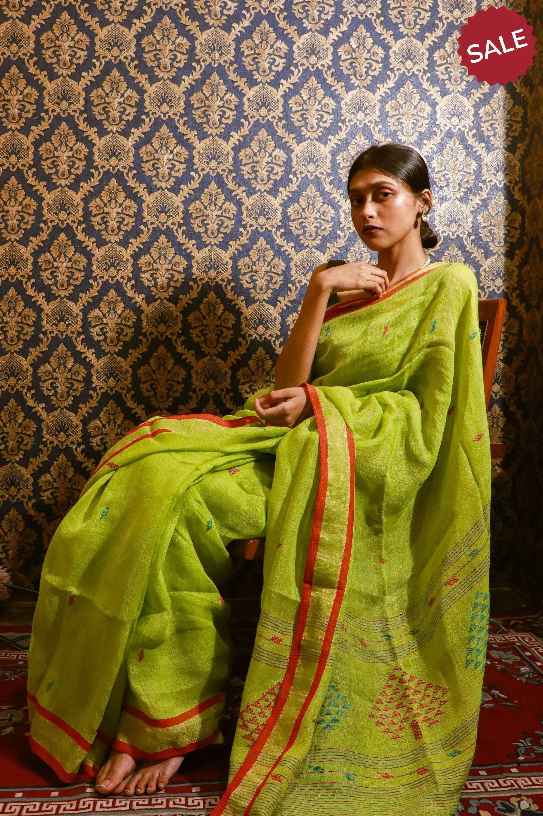 Kaisori Ekaya Harita Linen Jamdani saree