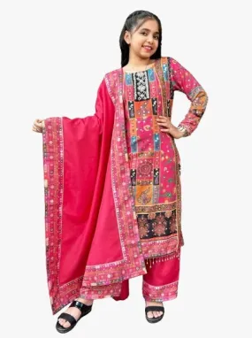 Kids Girl Fancy Kurti Pant Dupatta Set Party Wear